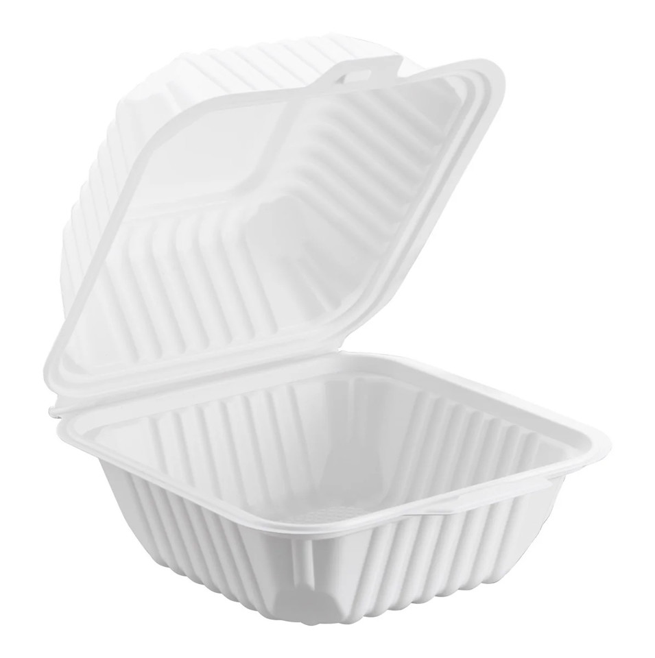 Royalty Eco White 6x6 1 Compartment MFPP Hinged Container, 2/125 (250/cs)