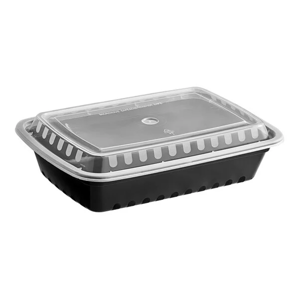 28 oz. Black Rectangular Microwavable Heavy Weight Container with Lid, (150/cs)