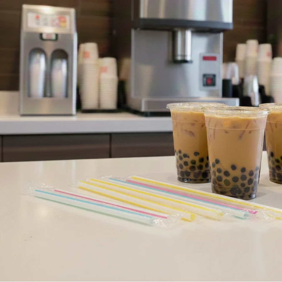 7-1/2" Clear Boba Straws, Wrapped, (50/pk)