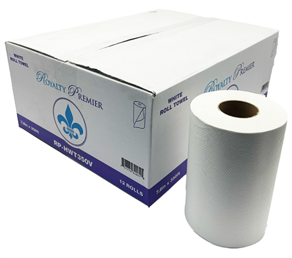 ***Royalty Premier White Roll Towels, 7.8in x 350ft, (12/cs)
