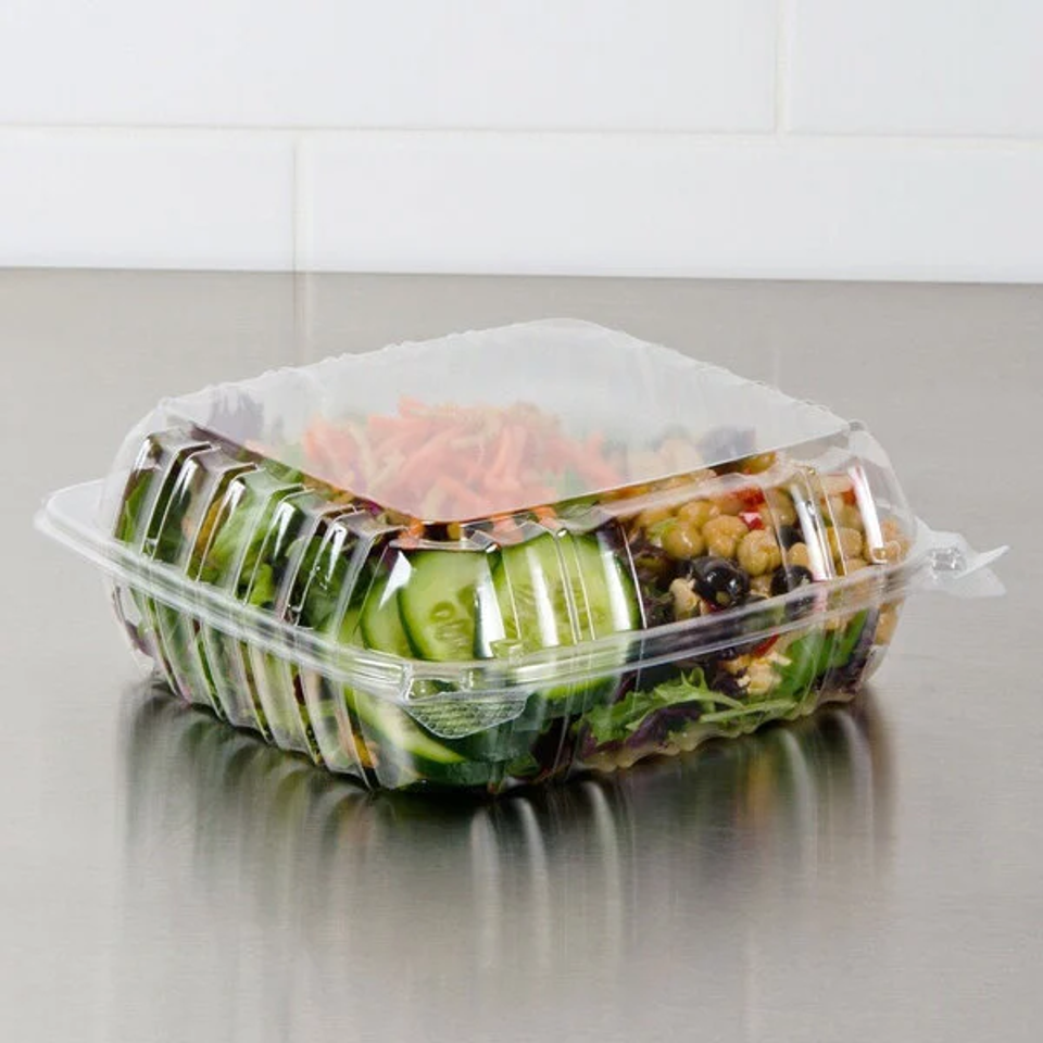 Clear Hinged Lid Container, 1 Compartment, 8-7/8 x 9-3/8 x 3”, (200/cs)
