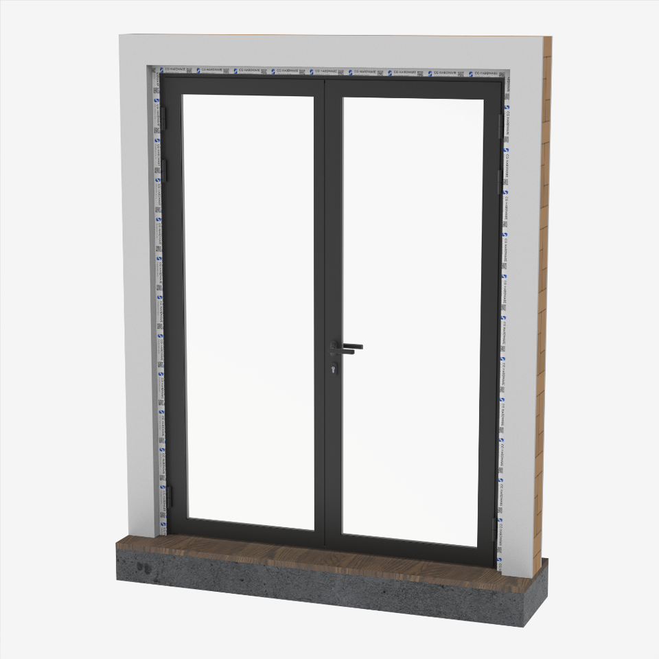 KOMPAS Double Swing Door - Out - Black Matte, 69-15/16" W x 94-1/2" H