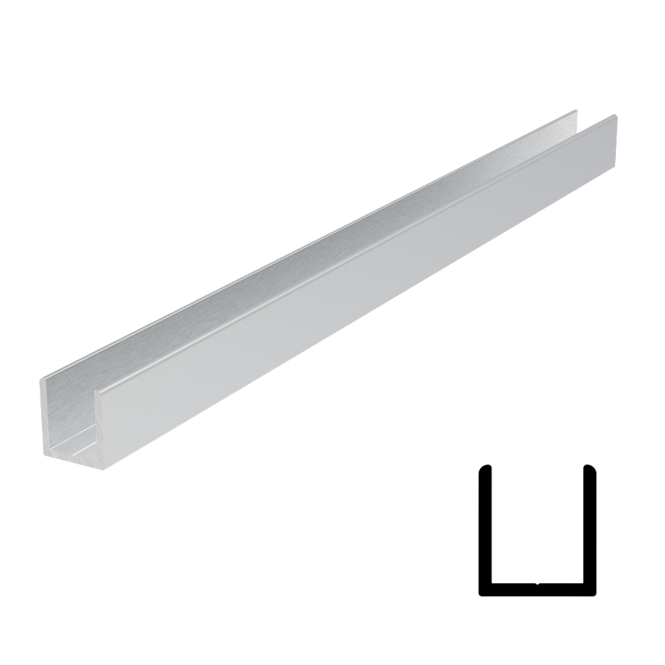 1/2" Fixed Panel Shower Door Deep U-Channel 96" Stock Length - Satin Anodized