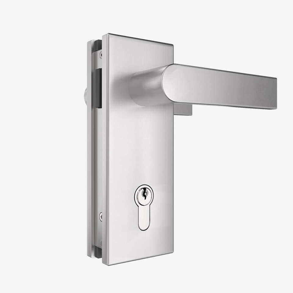 Magnetic Lever Handle "Prime" with Lock for Glass Swing Doors - Brushed Stainless Steel