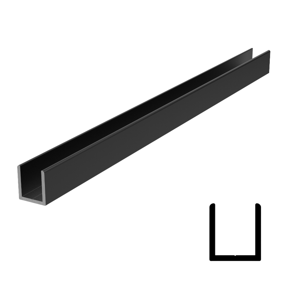 1/2" Fixed Panel Shower Door Deep U-Channel 96" Stock Length - Black Matte