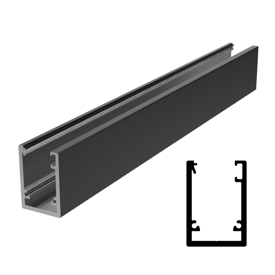 Designer Dry Glaze 1-1/8" x 1-9/16" Deep U-Channel 157" - Black