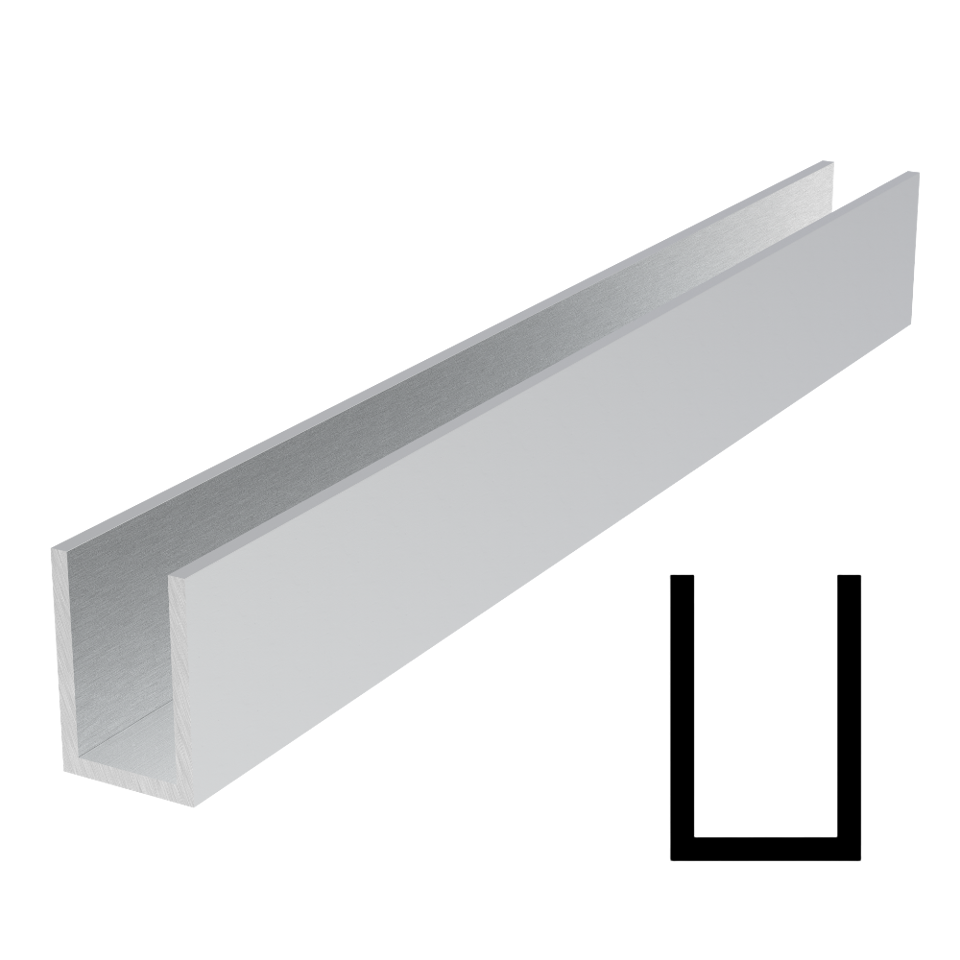 Wet/Dry Glaze 1" X 1-1/2" Deep U-Channel - 120" Stock Length - Satin Anodized