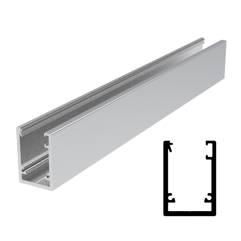Designer Dry Glaze 1-1/8" x 1-9/16" Deep U-Channel 118" - Satin Anodized