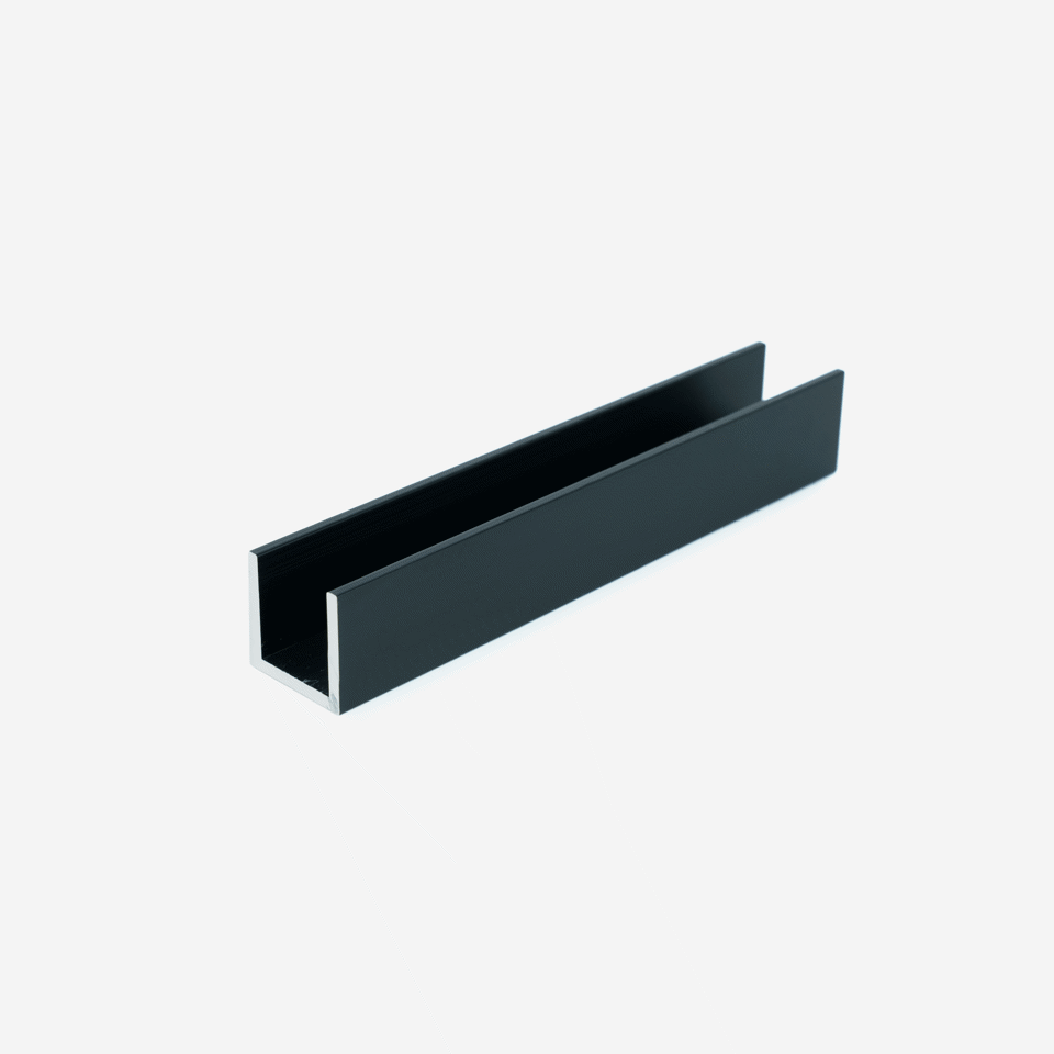 3/8" Fixed Panel Shower Door Deep U-Channel 96" Stock Length - Black Matte