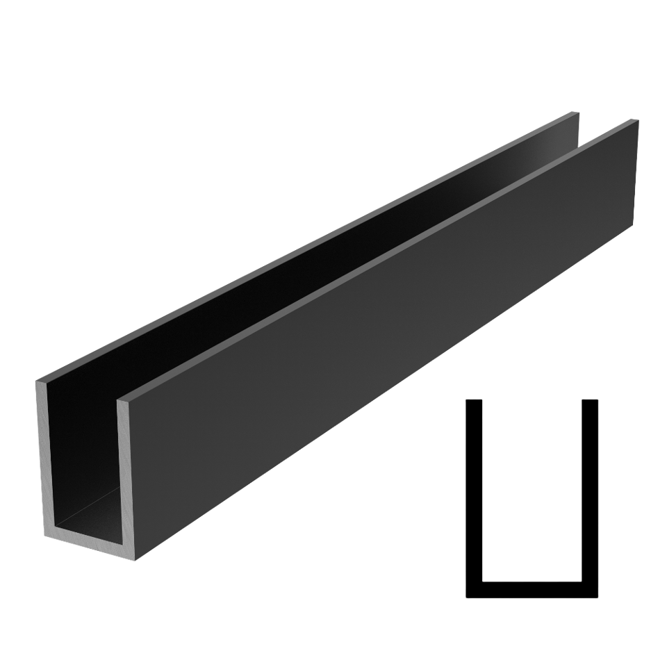 Wet/Dry Glaze 1" X 1-1/2" Deep U-Channel Sample - Black Matte