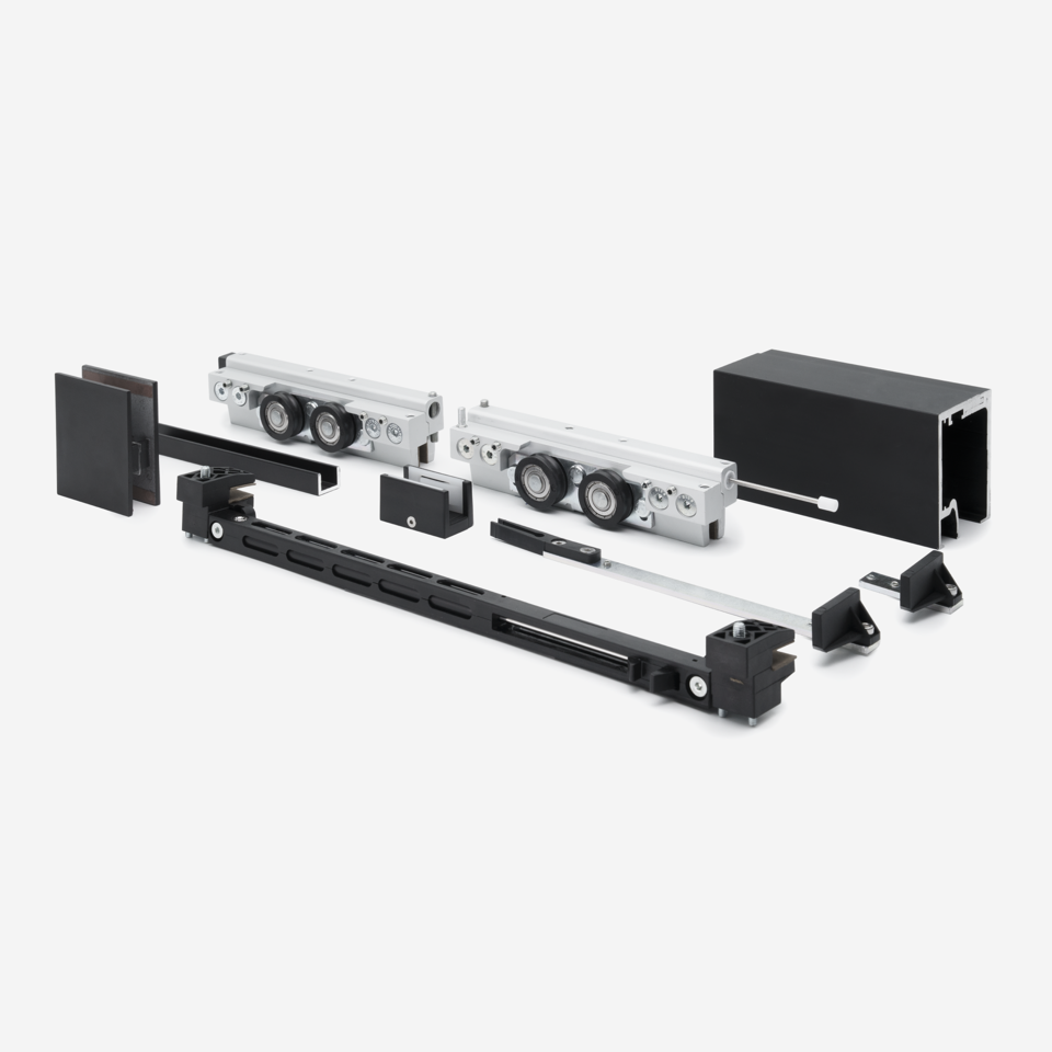 CGS-200 Wall or Ceiling Mount Sliding Door and Fixed Panel Kit with Double Soft Close and 157" Track - Black Matte