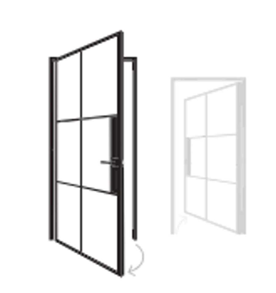 Steel Swing Door with Frame Left Hand Outswing / Right Hand Inswing 3/16" Glass (Clear Acid)