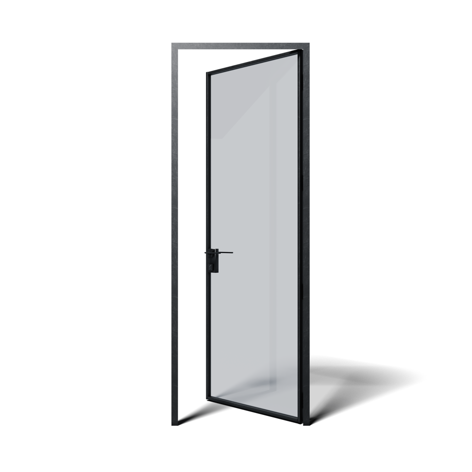 KOMPAS Single Swing Door ULTRA SLIM - RH In - Black Matte, 37" x  94 - 1/2"