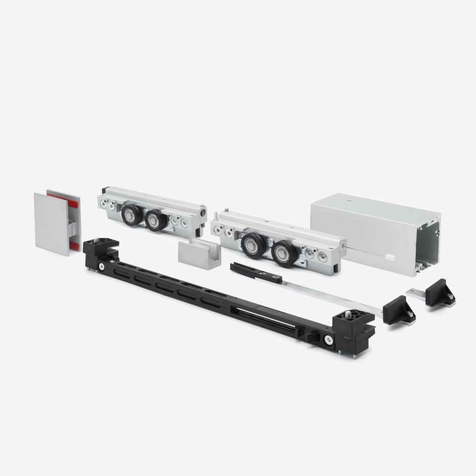 CGS-200 Wall or Ceiling Mount Sliding Door Kit with Soft-Close and 157" Track - Satin anodized