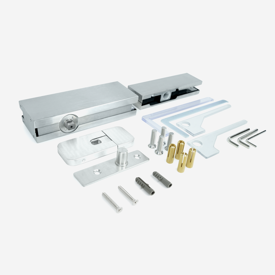 Self Closing Patch Fitting Set - Satin Stainless Steel