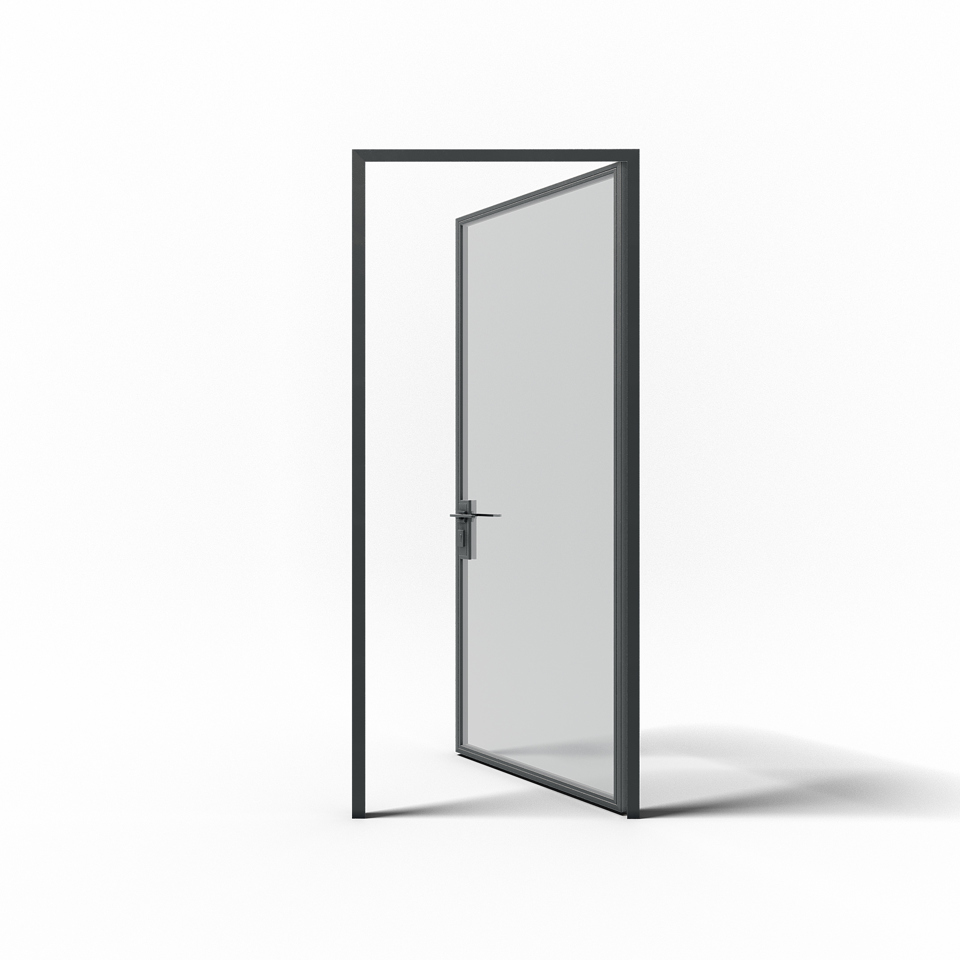 Perimeter Framed Steel Door - Left Hand Out, 3/16" Low Iron - Matte Black