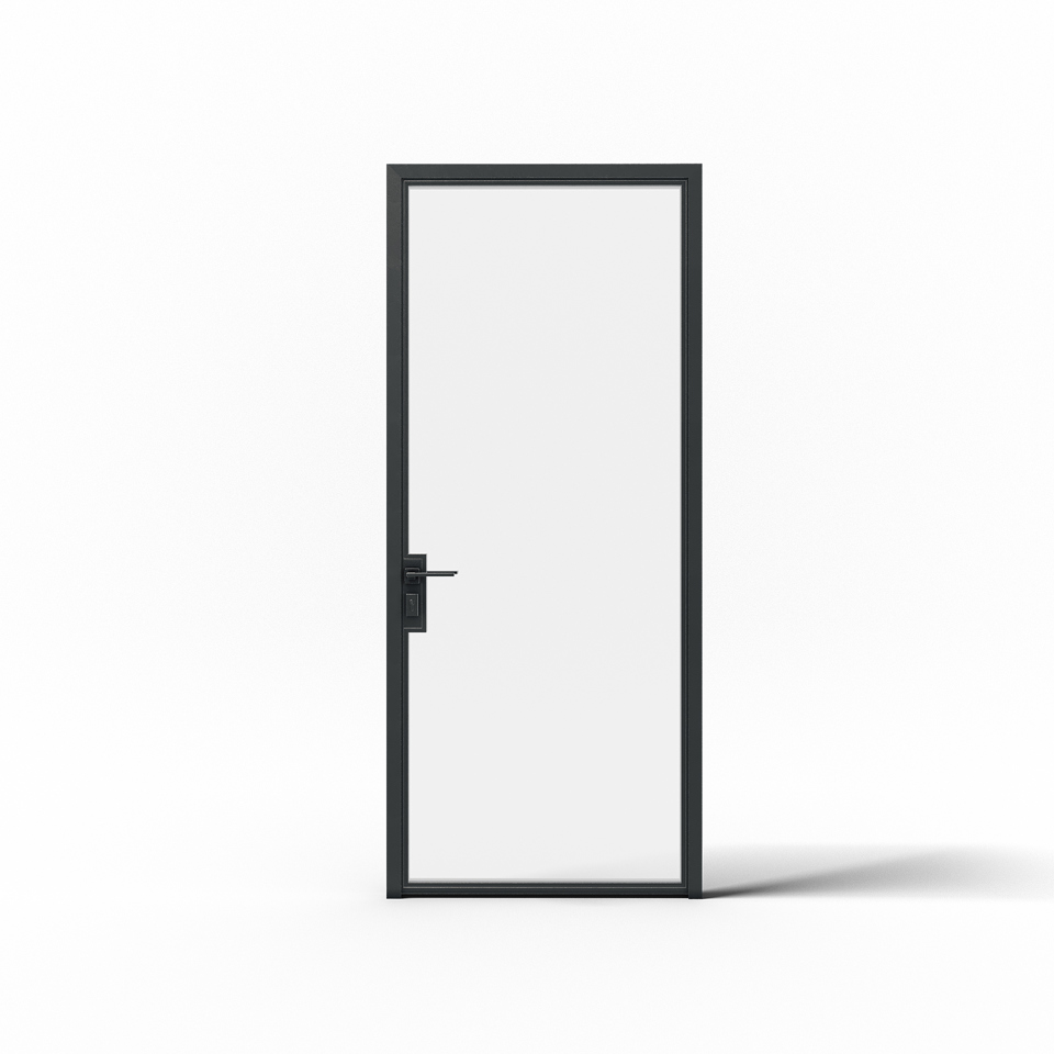 Perimeter Framed Steel Door - Left Hand Out, 3/16" Low Iron - Matte Black