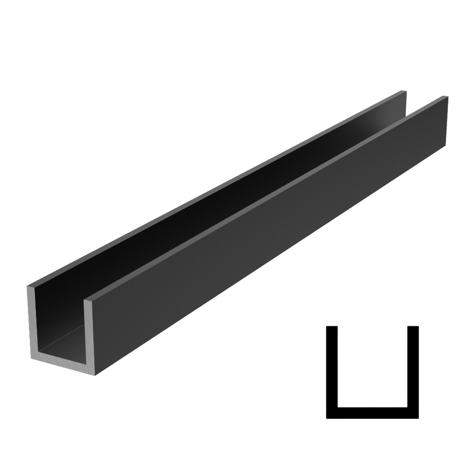 Wet/Dry Glaze 1" X 1" Deep U-Channel - 120" Stock Length - Black Matte