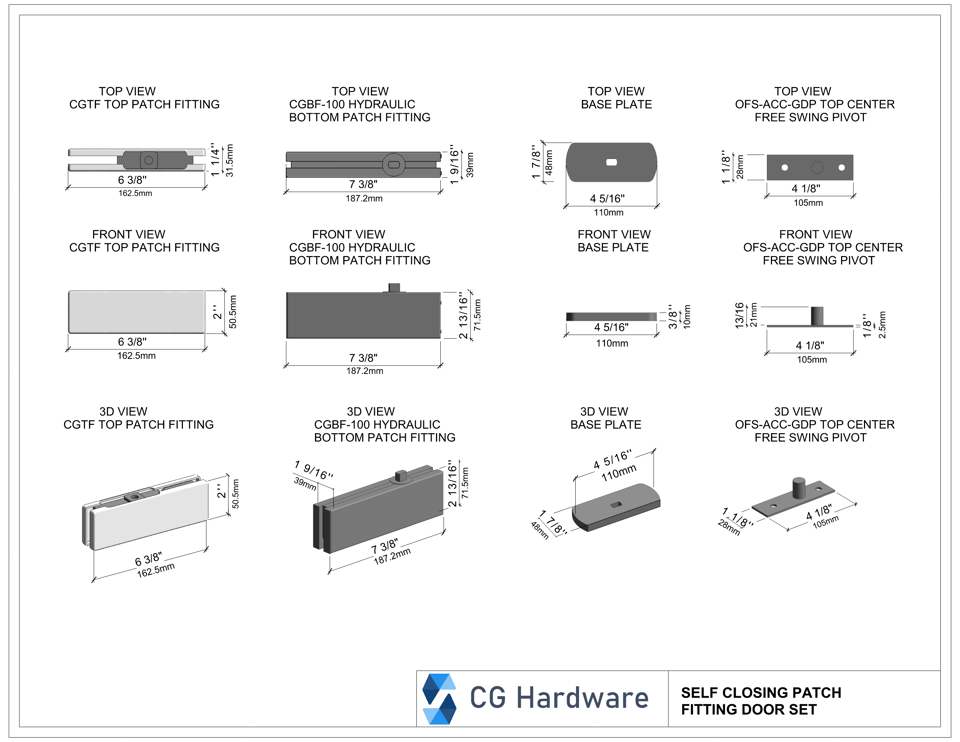 Self Closing Patch Fitting Set - Satin Stainless Steel