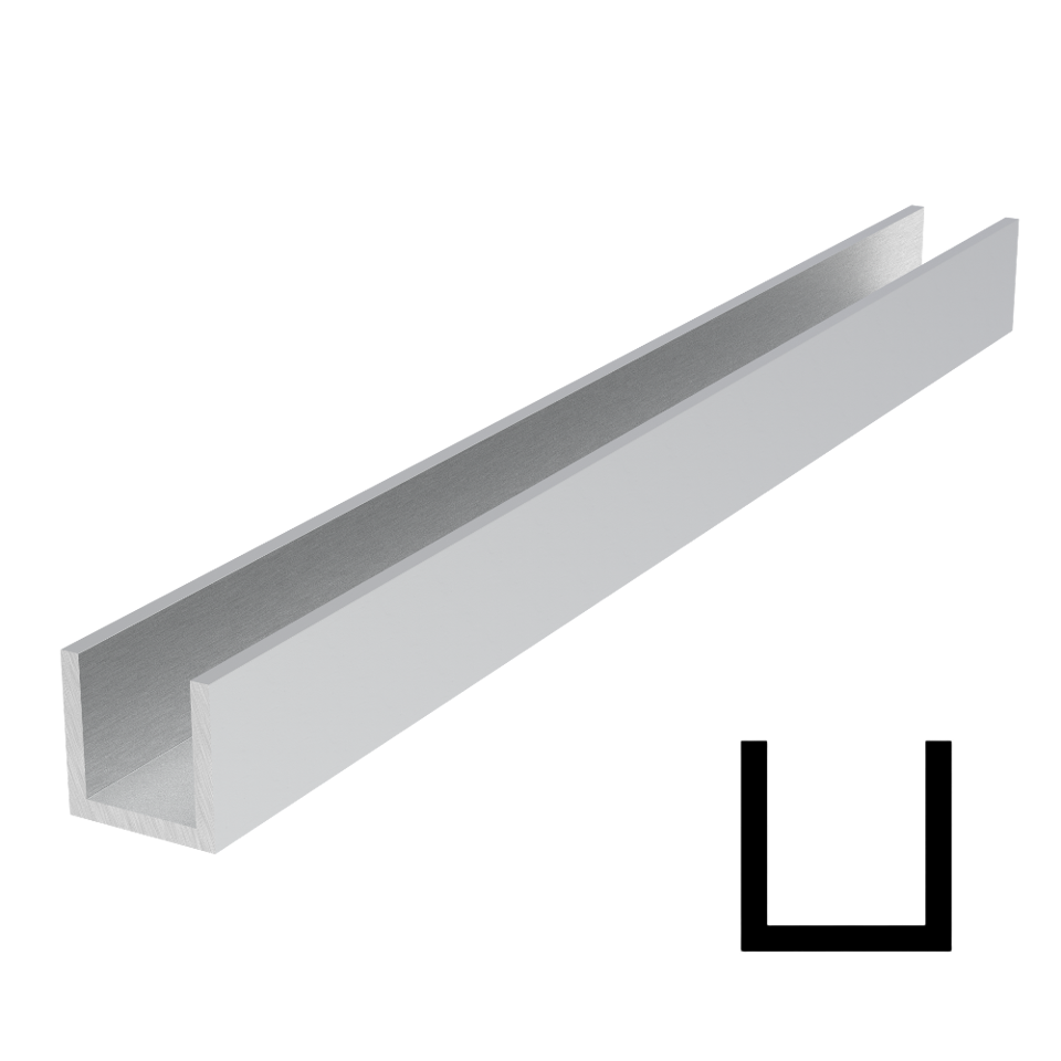 Wet/Dry Glaze 1" x 1" Deep U-Channel 236" Stock Length - Satin Anodized