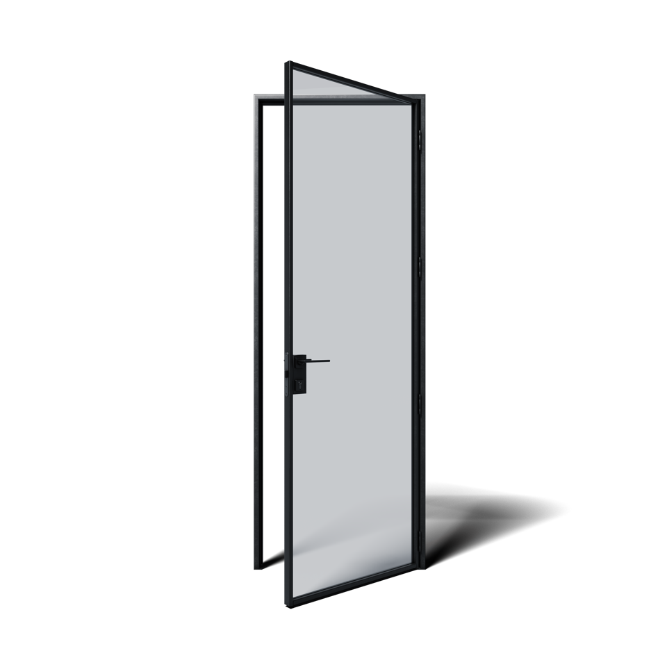KOMPAS Single Swing Door ULTRA SLIM - RH OUT - Black Matte, 37" x  94 - 1/2"