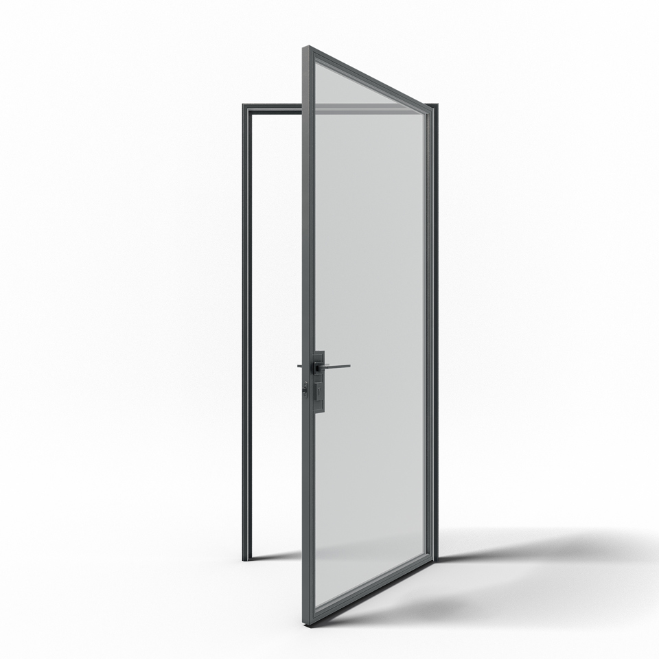 Perimeter Framed Steel Door - Right Hand Out, 3/16" Low Iron - Matte Black