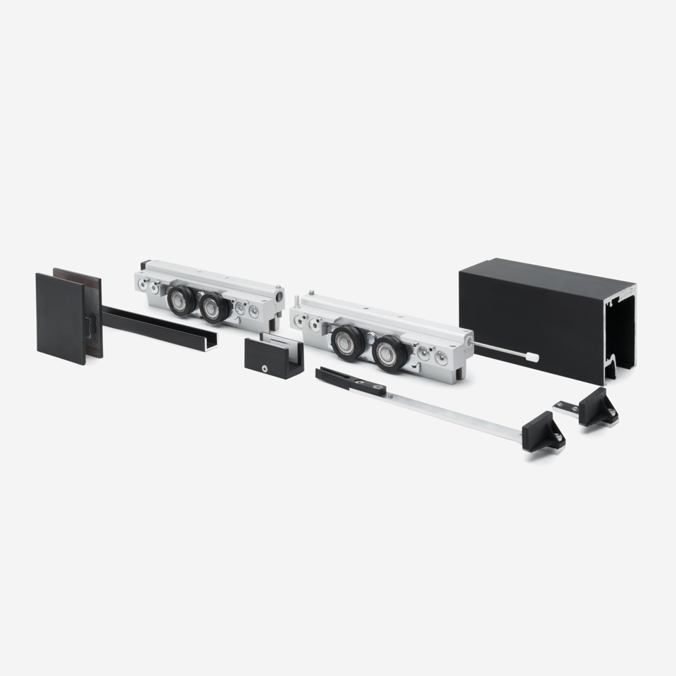 CGS-200 Wall or Ceiling Mount Sliding Door and Fixed Panel Kit with 157" Track - Black Matte