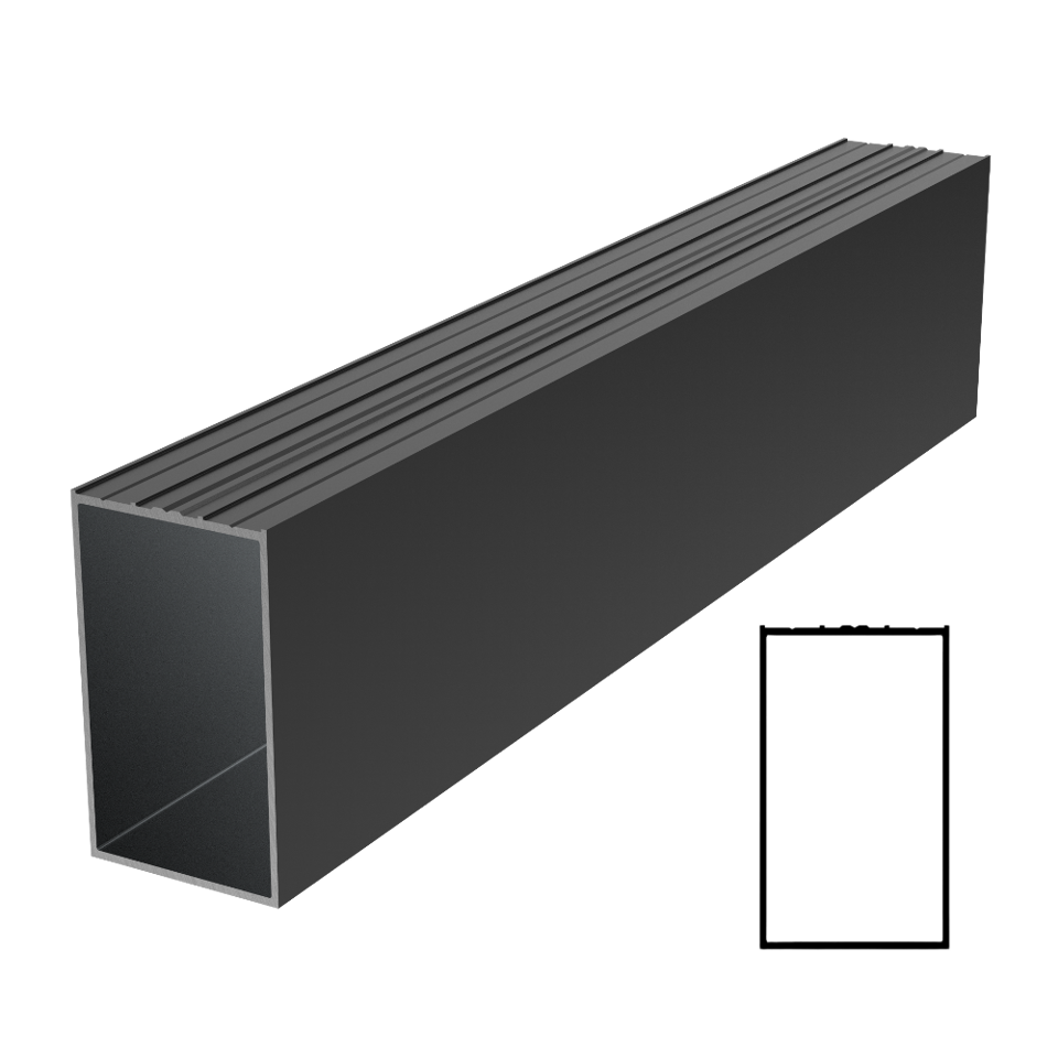 2-1/2" x 1-1/2" Aluminum Profile 118" Stock Length - Black matte