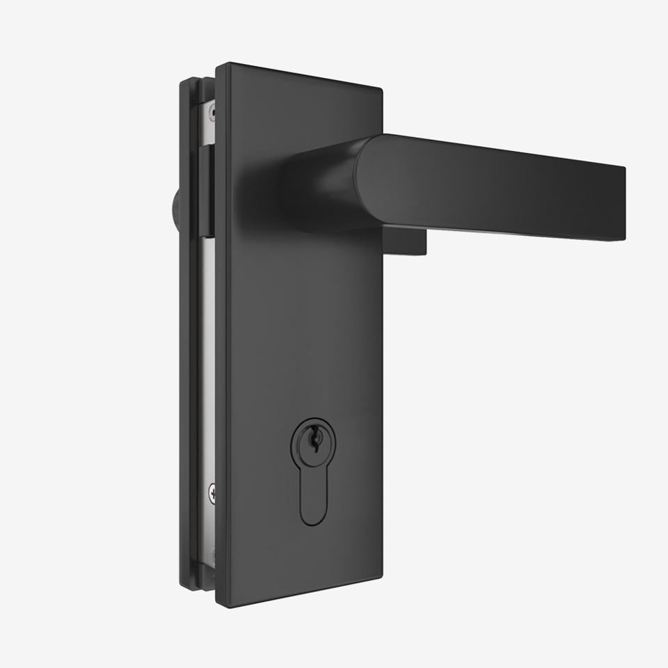 Magnetic Lever Handle "Prime" with Lock for Glass Swing Doors - Black Matte