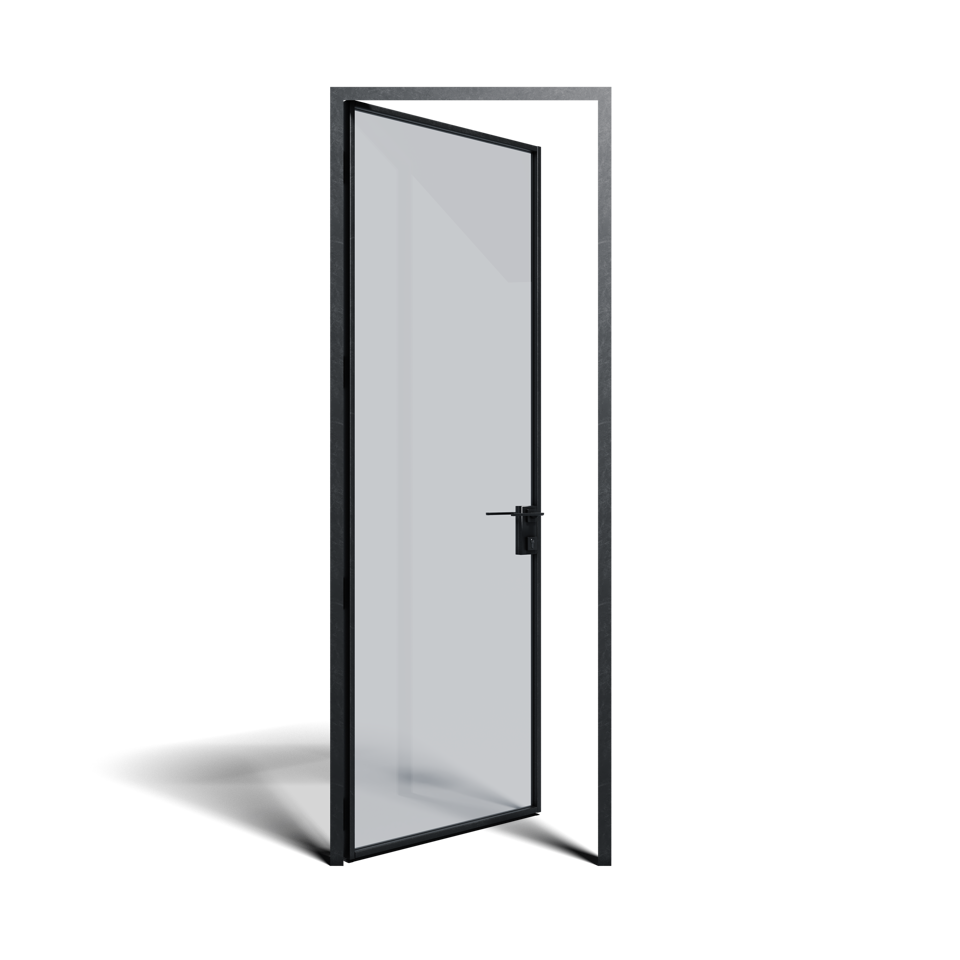 KOMPAS Single Swing Door ULTRA SLIM - LH In - Black Matte, 37" x  94 - 1/2"